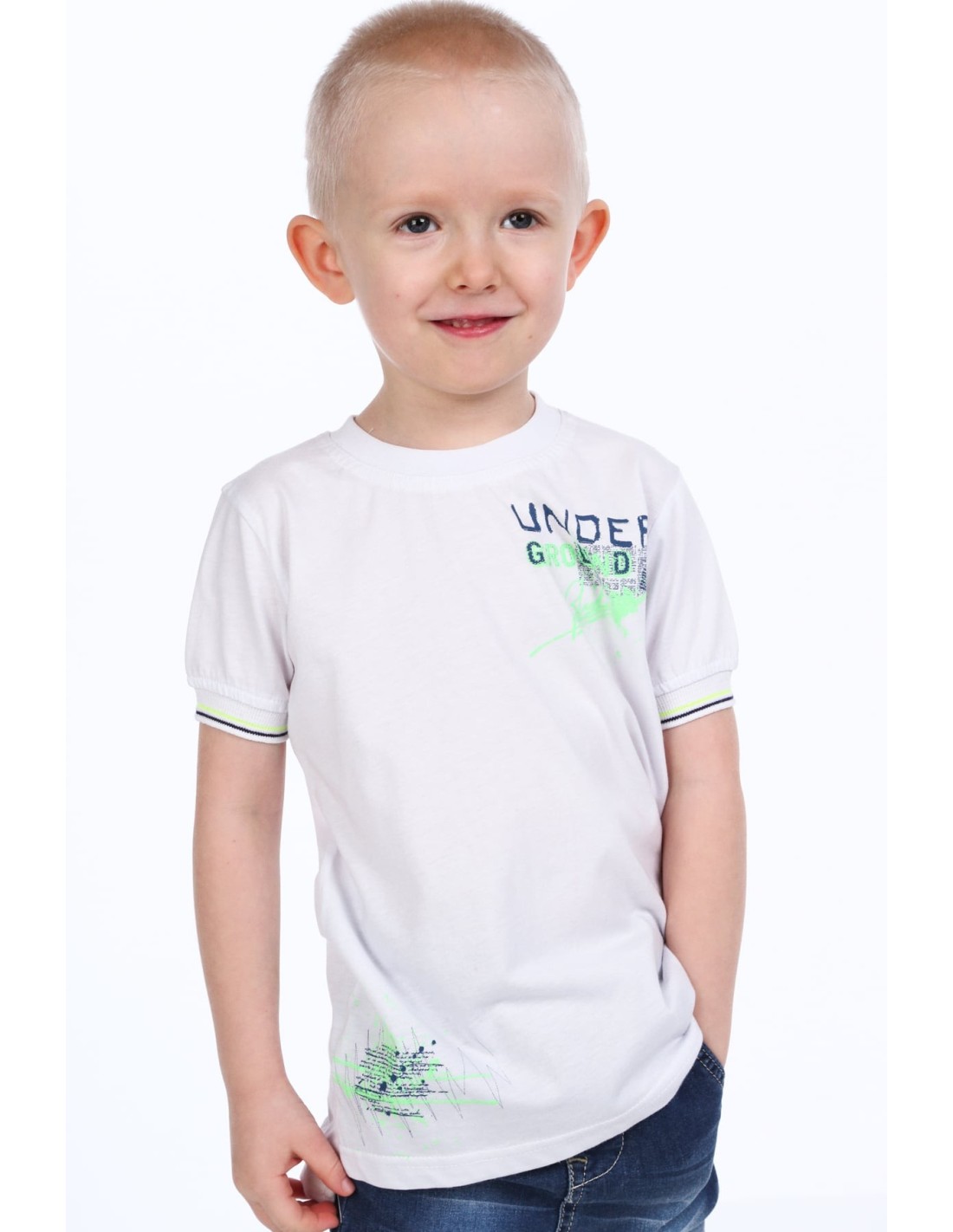 Weißes Jungen-T-Shirt mit Aufschrift NDZ7337 – Online-Shop – Boutique